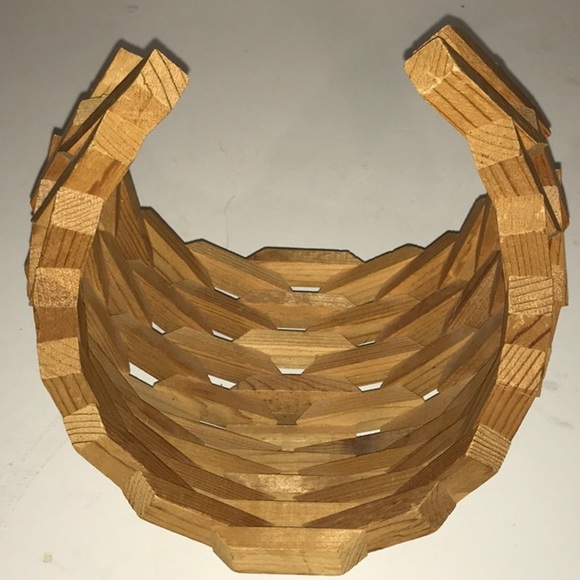Vintage Planter Mid Century Modern Geometric Brutalist Wood Art Basket/ Planter - Picture 3 of 16